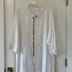 Soft Surroundings 2X Linen zip front Tunic with Beautifully embroidered details